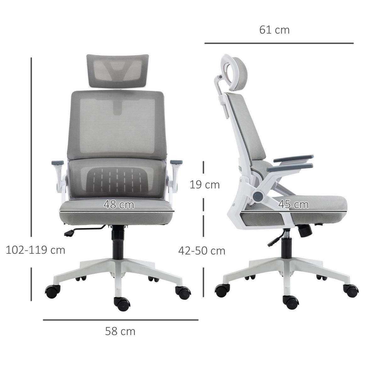 DREHSTUHL 58/61/102-119 cm grau aus Mesh höhenverstellbar - Grau, Textil (61/119/58cm) - OKWISH