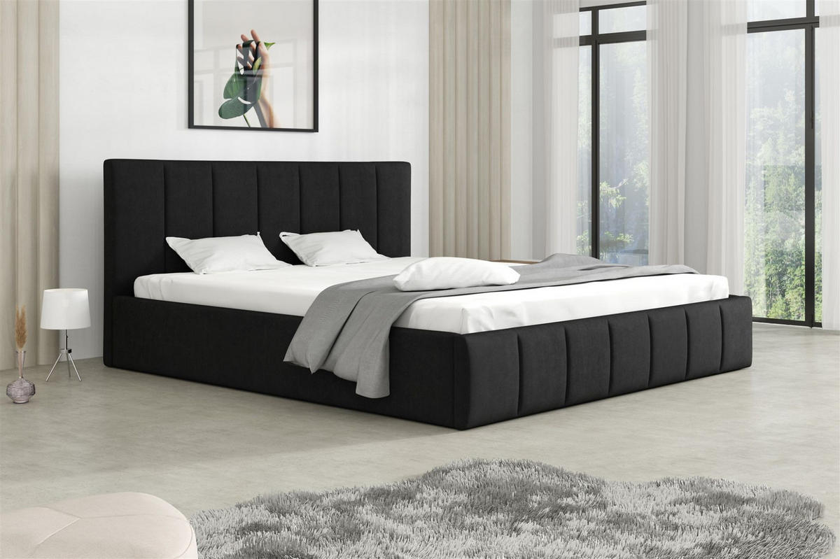 POLSTERBETT Detroit Ohne Matratze - Schwarz, Holzwerkstoff/Textil (120/200cm) - Fun Möbel