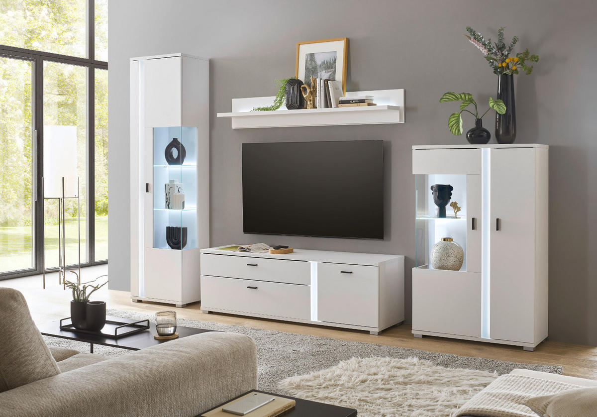 TV-LOWBOARD weiß matt, TV Unterteil inklusive Frontbeleuchtung 150 cm - Weiß, Holzwerkstoff (150/45/42cm) - Furn.Design