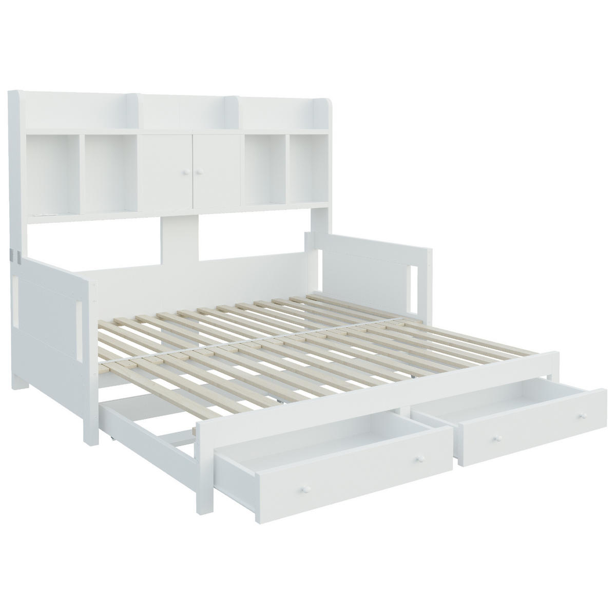 AUSZIEHBARES Schlafsofa aus Holz 90x190/180x190 cm Weiß mit Schubladen, LED-Beleuchtung und Steckdose - Weiß, Holz (90/190cm) - IVMEU