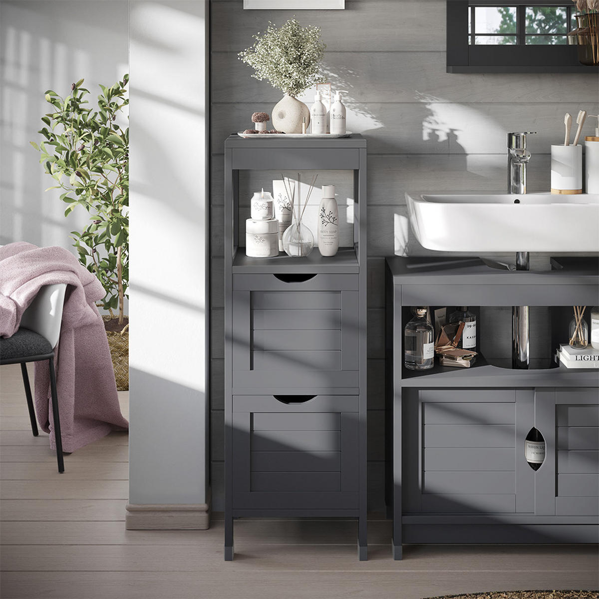 MIDISCHRANK Vilda Grau 30 x 89 cm mit 2 Schubkästen - Grau, Holzwerkstoff (30/89/30cm) - Vicco