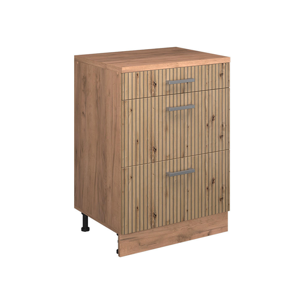 KÖKSSKÅP FÖR SLUTTANDE TAK R-Line, Hantverks ek, 60 cm utan lutning med 3 lådor Ek Artisan, Honungsek 83.8/60/46 cm