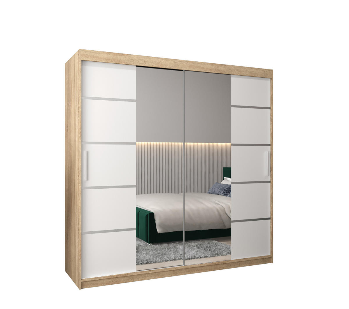 SCHWEBETÜRENSCHRANK 200/200/62 2-türig - Silberfarben/Weiß, Holz/Kunststoff (200/200/62cm) - MÖBEL KRYSPOL