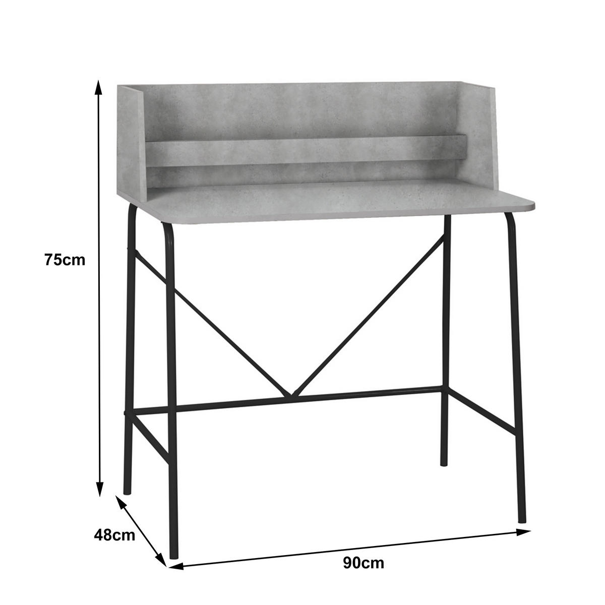 SCHREIBTISCH Rechteckig Grau 90 x 48 x 100 (cm) - Grau, Metall (90/100/48cm) - Nordlys