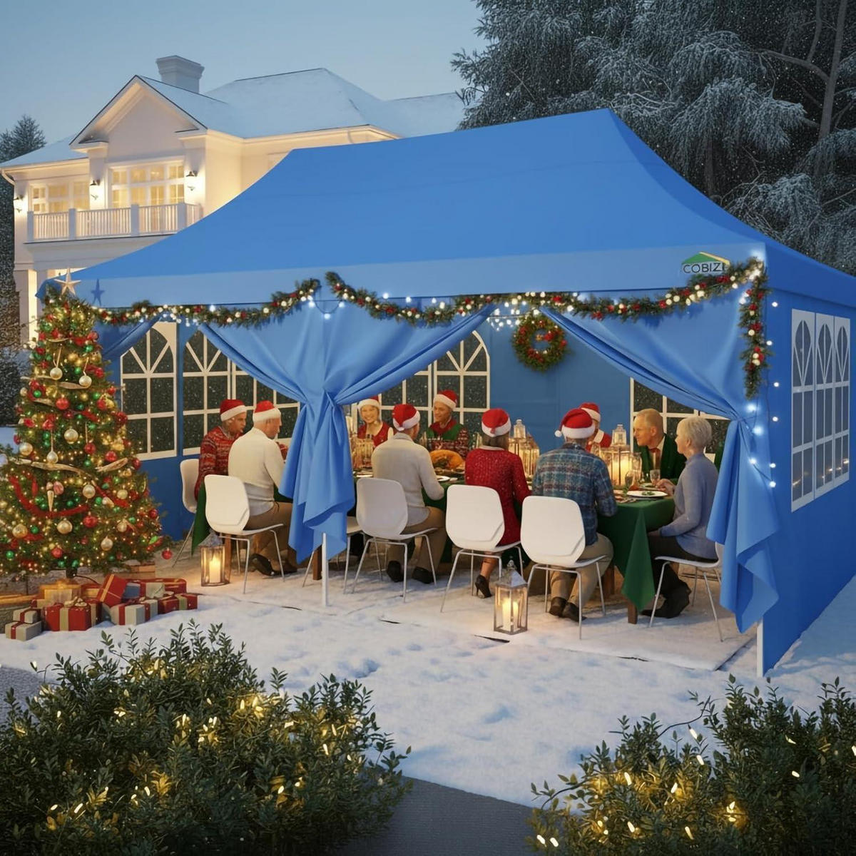 FALTPAVILLON 3 x 6 m Blau Wasserdicht UV-Schutz - Blau, Textil (300/300/600cm)