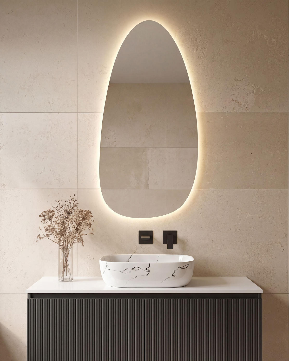 OGLINDĂ DE BAIE CU LED 60/130 cm argintie Royer - argintiu, sticlă (60/130/3cm) - Beliani