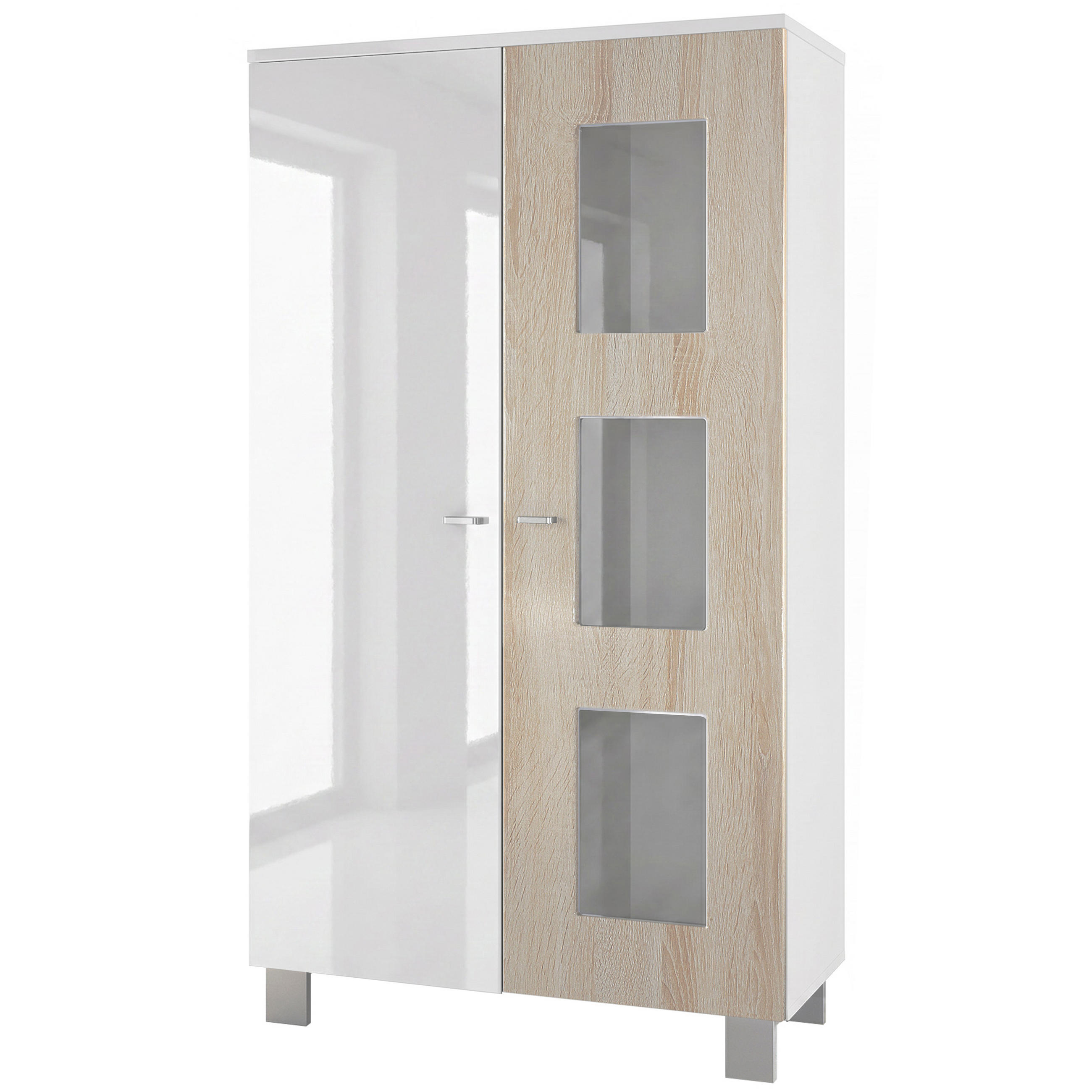 VITRINE Denjo Tür in Eiche sägerau - Eiche San Remo, Holzwerkstoff (71/129/35cm) - Vladon