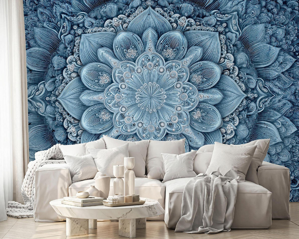 FOTOTAPETE Mandala Abstrakt Blau 200x140 cm - Multicolor, Papier (200/140cm) - Wallarena