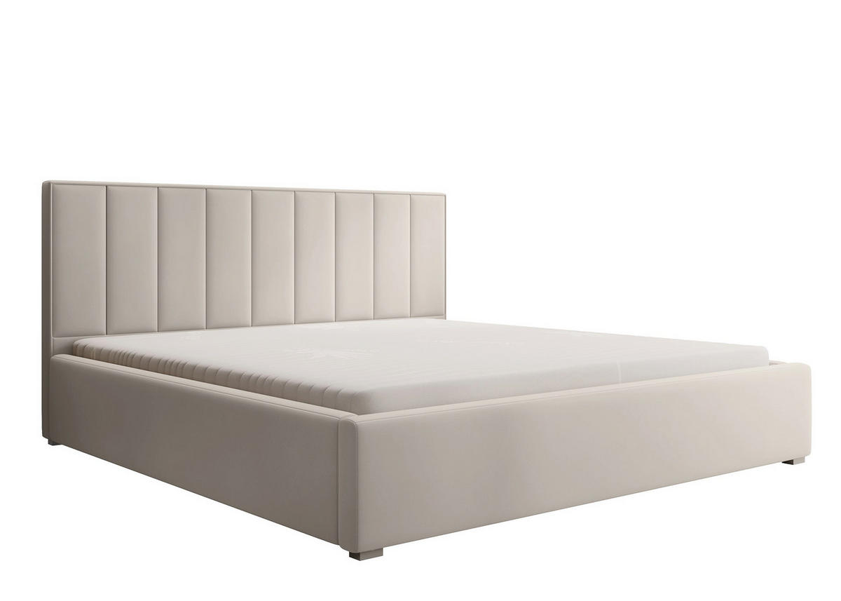 POLSTERBETT Rinus Cremeweiß Plüsch mit Bettkasten 160 cm - Creme, Textil (160/200cm) - Selsey