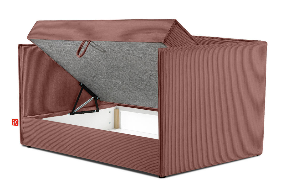JUGENDBETT ROTI Einzelbett mit Bettkasten, 90x200cm, Bett mit Bonellmatratze, mit Rückenlehne - Pink/Schwarz, Holz/Holzwerkstoff (92/200cm) - KONSIMO®