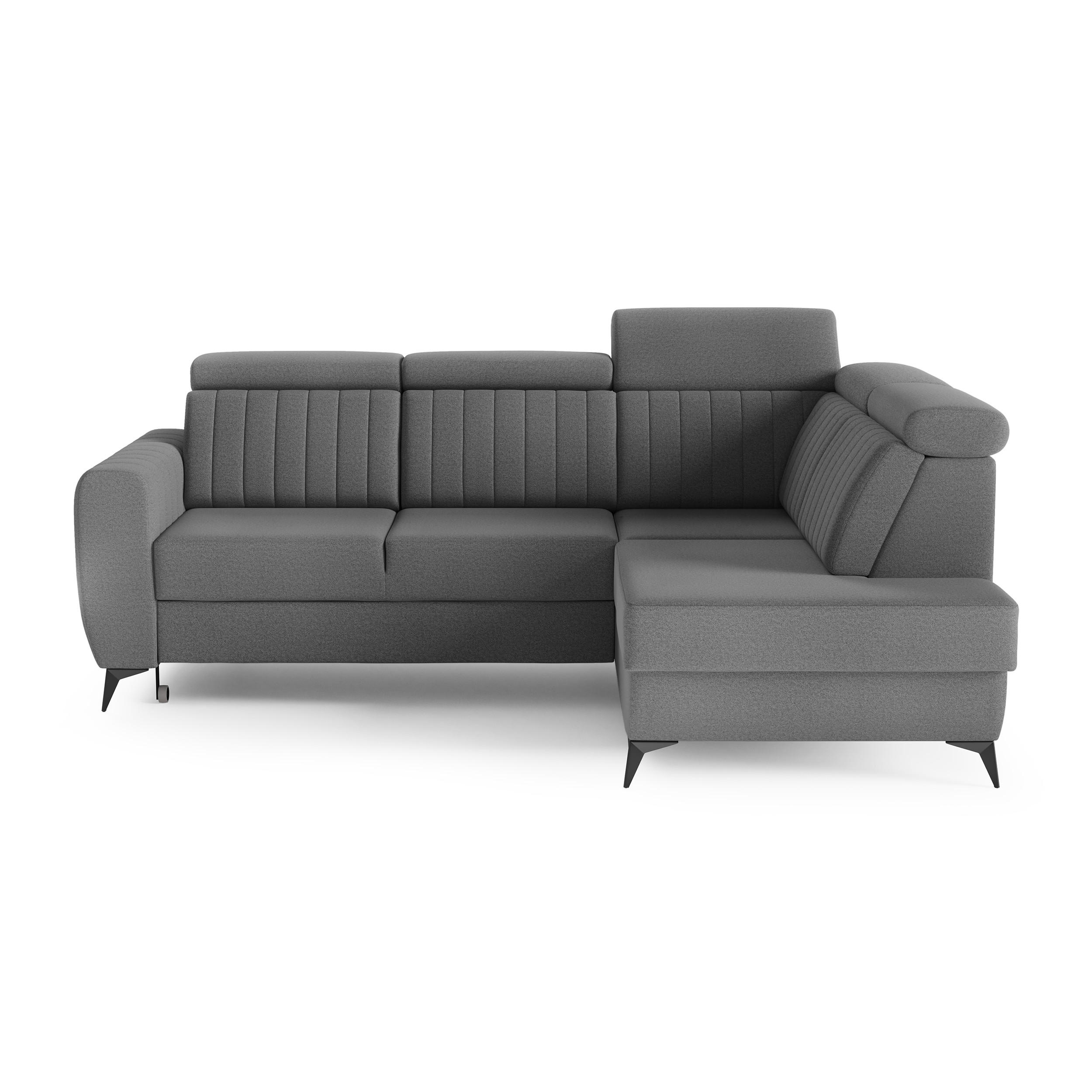 ECKSCHLAFSOFA Connor II verstellbare Kopfstützen, Dunkelgrau, rechts - Dunkelgrau/Schwarz, Textil (268/204cm) - Beautysofa