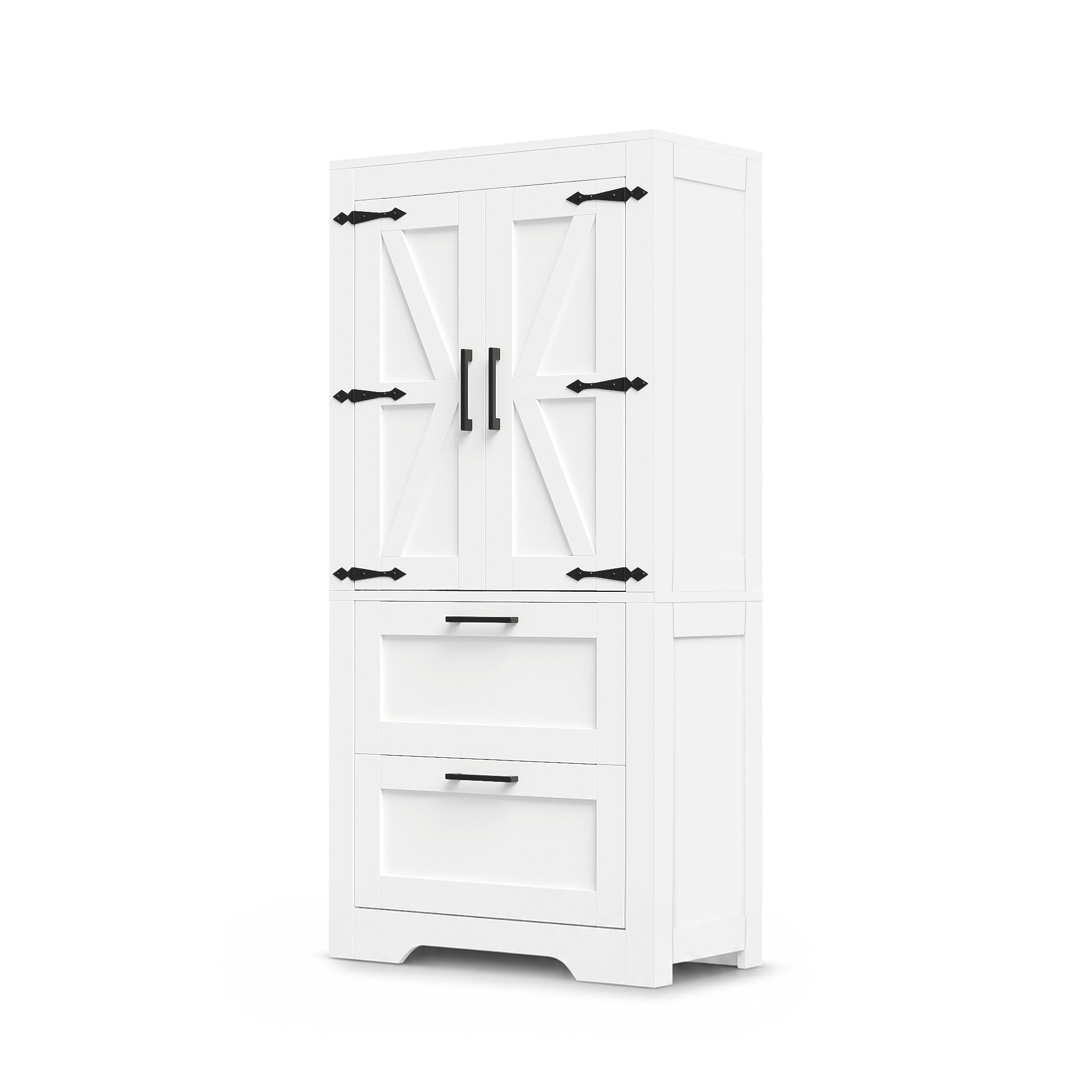 HIGHBOARD DE-38698 60/30/128 cm 2 Schubladen und Scheunentür Weiß - Weiß, Holzwerkstoff (60/128/30cm) - ComfortXL