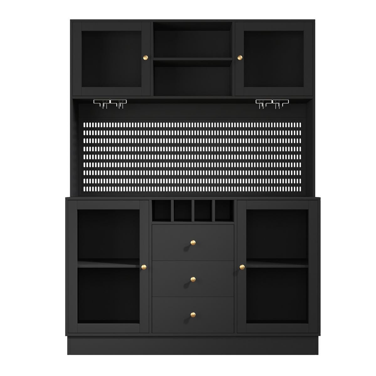 BUFFETSCHRANK 80/40/182 cm aus MDF mit 4 verstellbaren Einlegeböden, 4 Türen und Schublade, Schwarz - Schwarz, Holzwerkstoff (80/182/40cm) - Redom