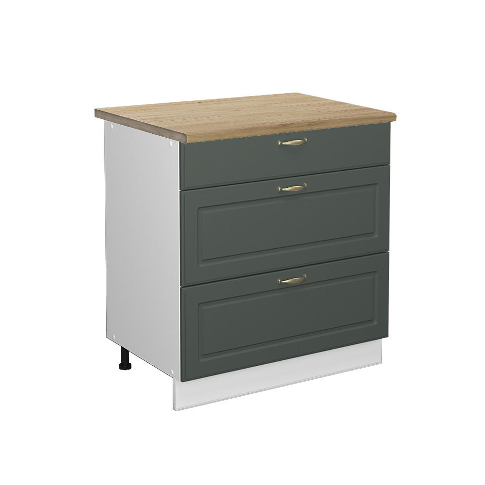 KÜCHENUNTERSCHRANK Fame-Line Grün-Gold Landhaus 80 cm mit 3 Schubladen, AP Eiche - Weiß/Grün, Holzwerkstoff (80/82/60cm) - Vicco