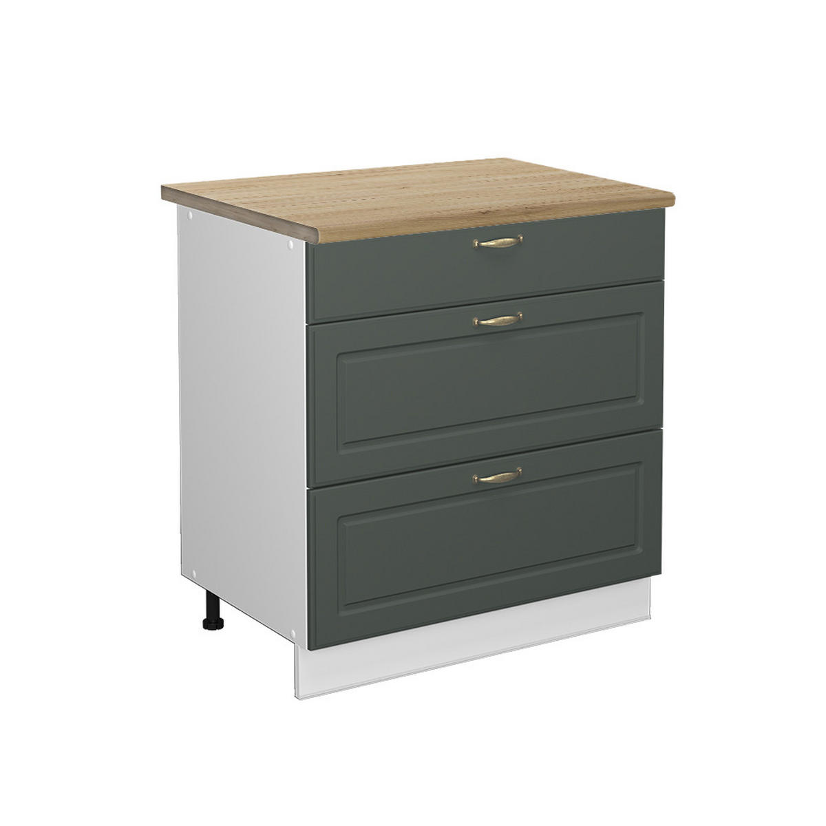KÜCHENUNTERSCHRANK Fame-Line Grün-Gold Landhaus 80 cm mit 3 Schubladen AP Eiche - Weiß/Grün, Holzwerkstoff (80/82/60cm) - Vicco