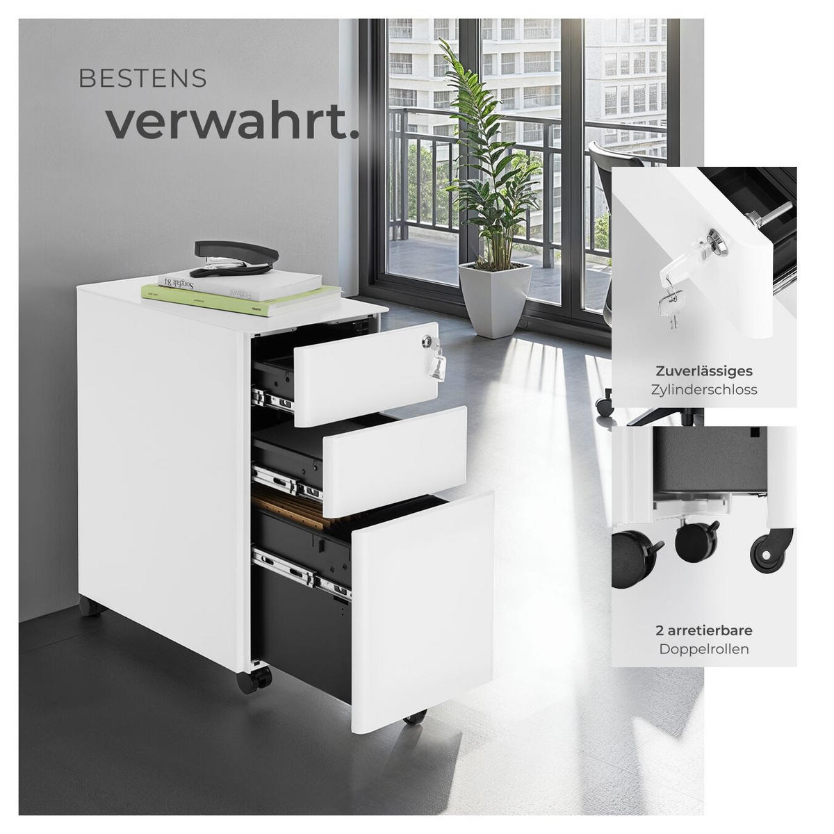 AKTENROLLSCHRANK Parvus,30 x 50 x 59,5 cm,weiß - Weiß, Textil (30/59.5/50cm) - tectake