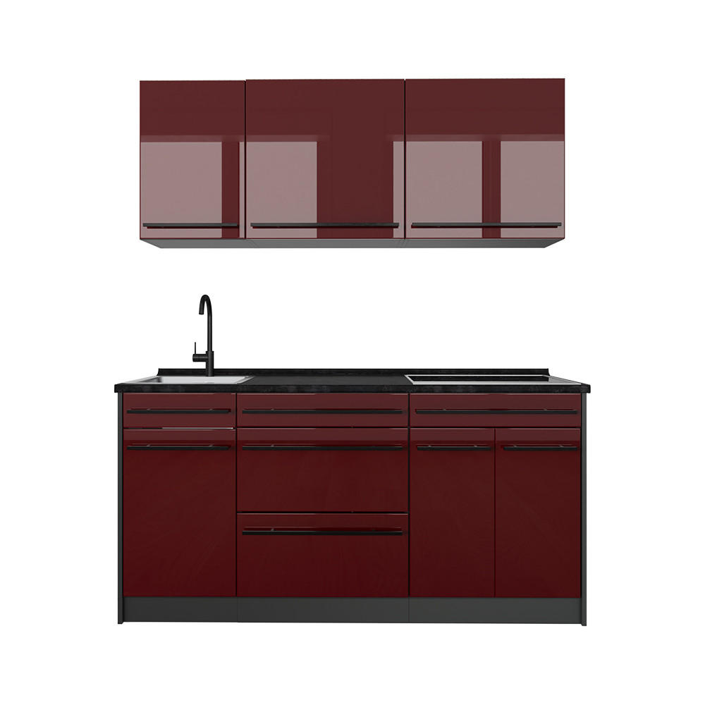 SINGLEKÜCHE R-Line, Rot Hochglanz/Anthrazit, 160 cm ohne Arbeitsplatte - Anthrazit/Rot, Holzwerkstoff (160/81.6/46cm) - Vicco