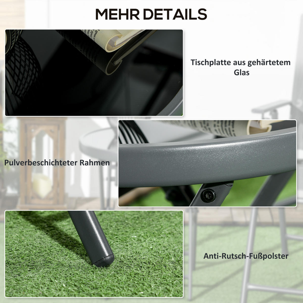 BEISTELLTISCH klappbar - Schwarz, Metall (45/45/50cm) - Outsunny
