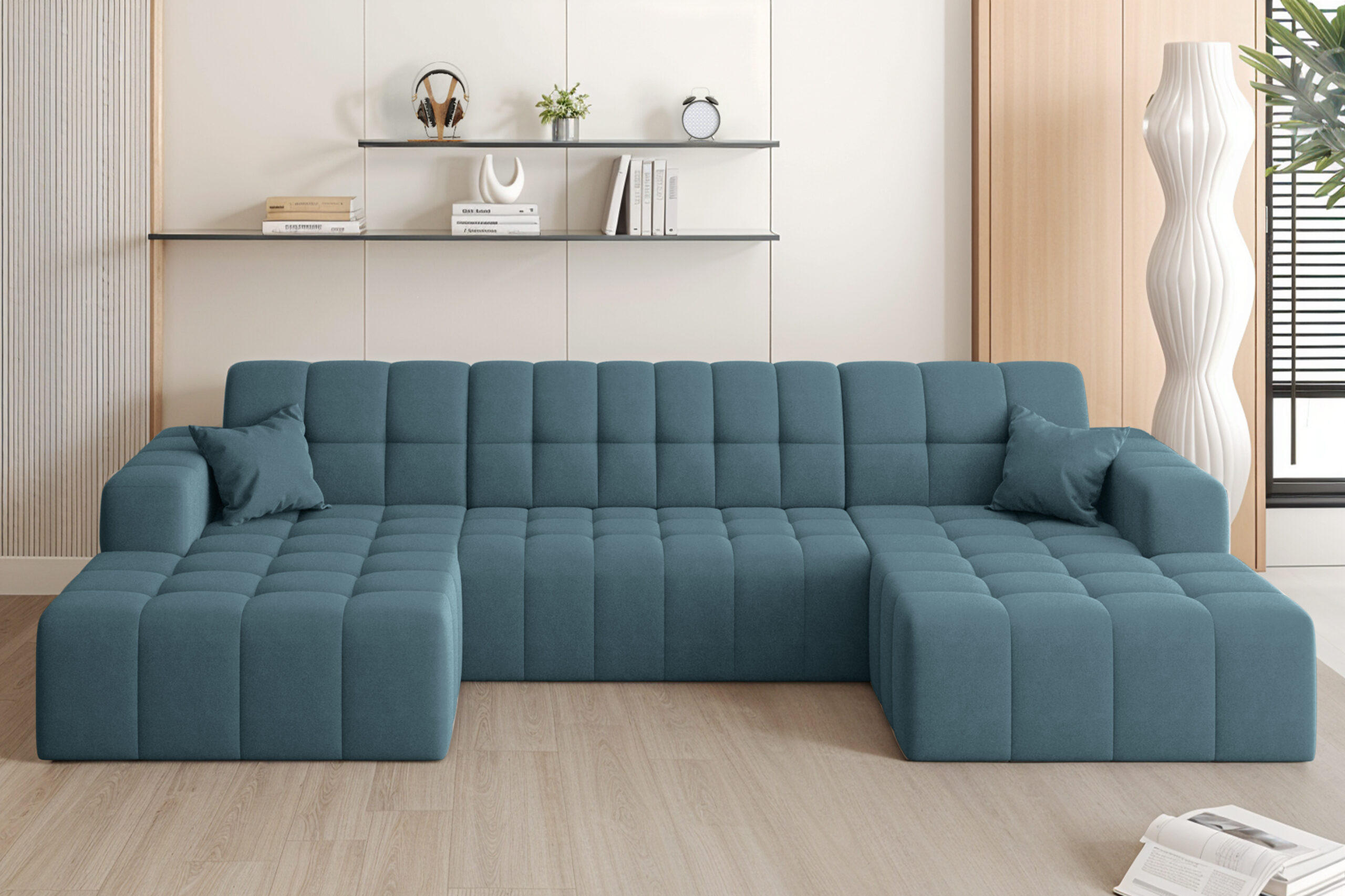 ECKSOFA U-Form Nimes Stoff Portland Blau - Blau, Holz/Textil (168/350cm) - Kaiser Möbel