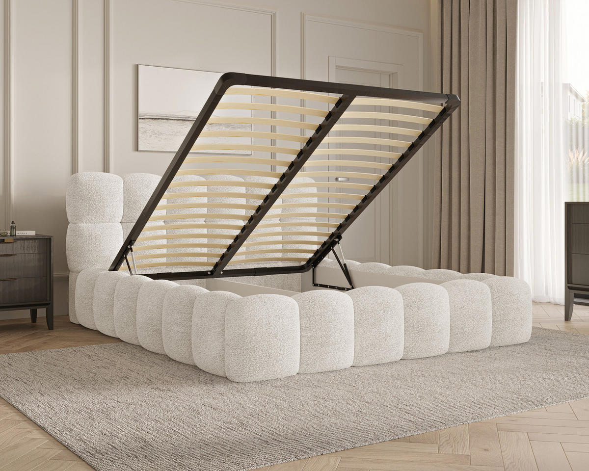 POLSTERBETT 19 - 140x200 cm – Arena – Bett mit Federmechanismus und Stauraum - Weiß, Holz (140/200cm) - ROYAL24_MARKT