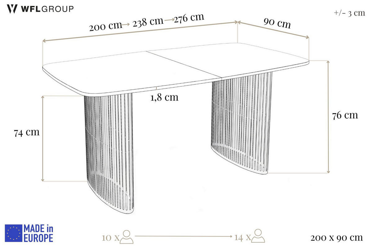 ESSTISCH Cavaro rechteckig oval ausziehbar, Marmor Schwarz 200-276/90/76 cm - Anthrazit/Schwarz, Holzwerkstoff/Metall (200/90/76cm) - WFL GROUP