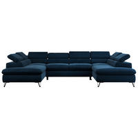 WOHNLANDSCHAFT PETER U Velvet Dunkelblau - Schwarz/Dunkelblau, Textil/Metall (346/76/208cm) - MKS