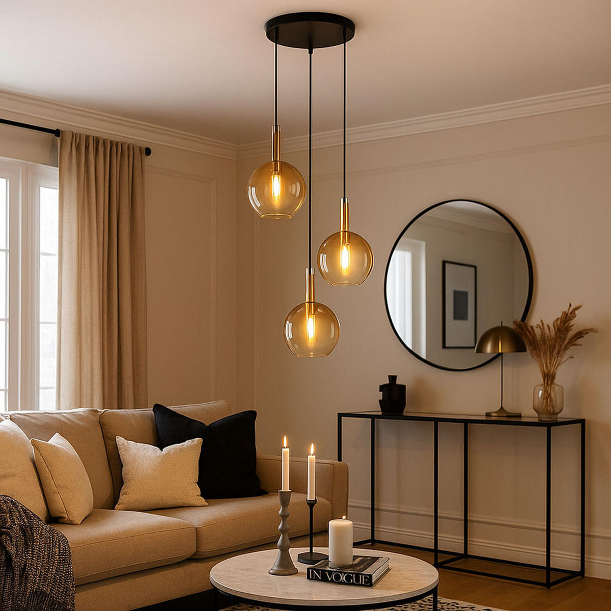 LED HÄNGELEUCHTE Marinella Messing Schwarz 3-flammig - Messingfarben, Glas (51/51/150cm) - Globo Lighting