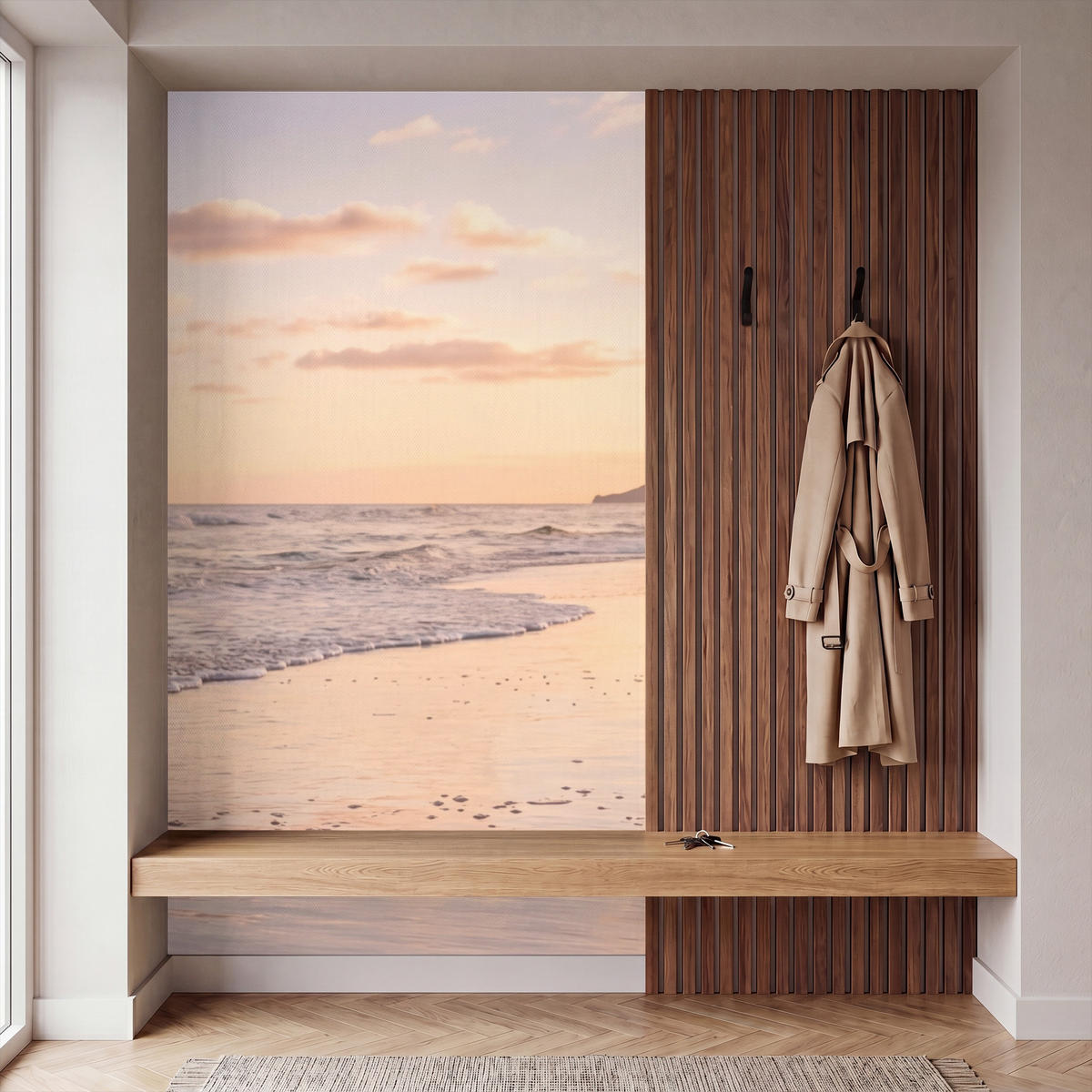 TAPETE - Strand - Brandung - Wolken - 120x200 cm - Hellrosa, Papier (120/200cm) - OnlyWow