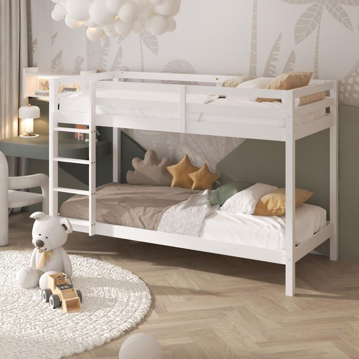 ETAGENBETT Weißes + Matratze - Grau, Holz - Sunny