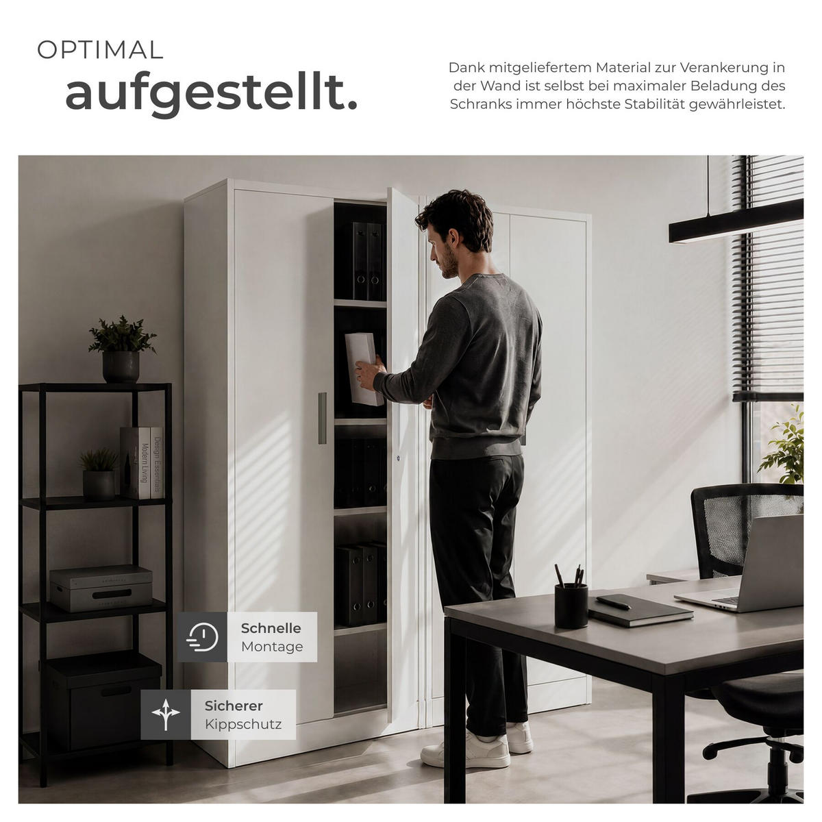 AKTENSCHRANK Brandon, Kippschutz, höhenverstellbare Füße, grau - Grau, Metall (60/180.5/40cm) - tectake