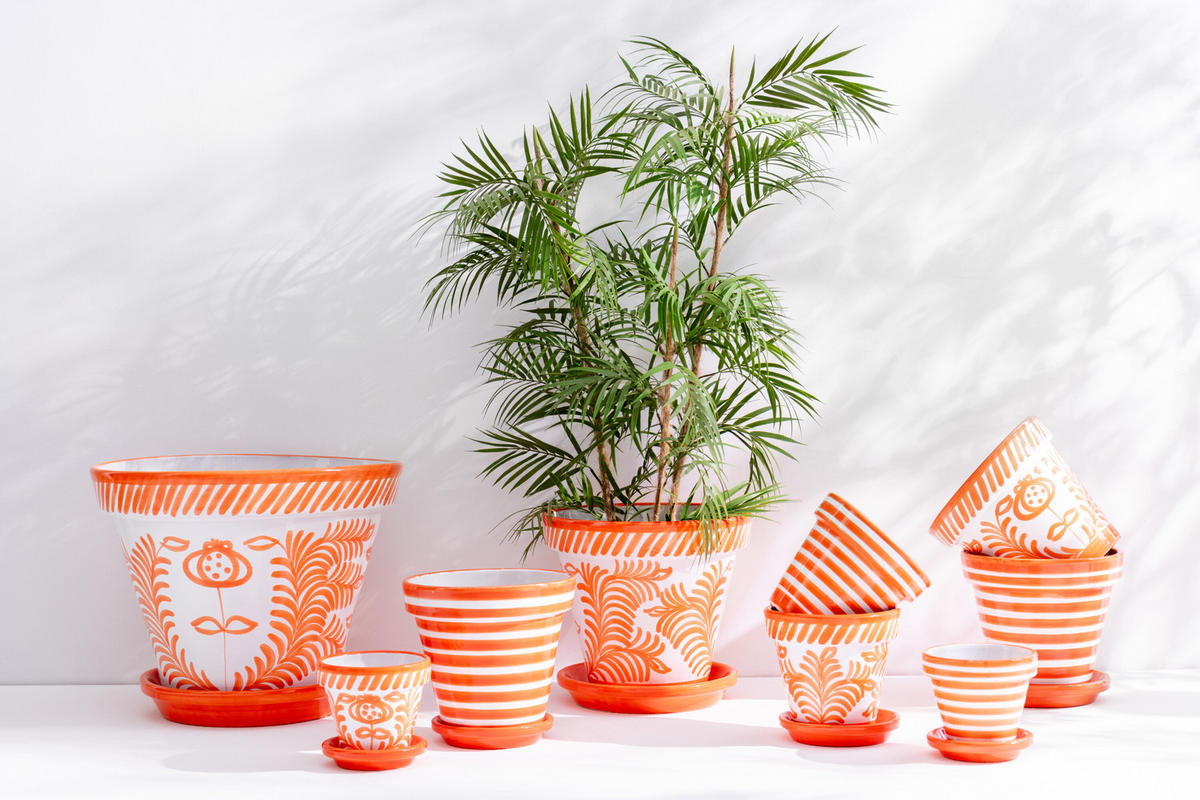 BLUMENTOPF GRANADA STRIPES - Töpferei - Orange - S - Ø 21 cm - Multicolor, Keramik (21/19cm) - J-Line