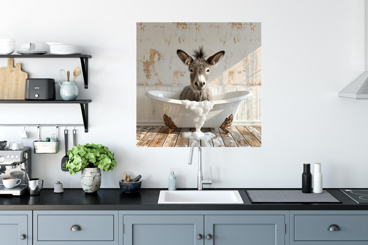 WANDTATTOO Esel - Tiere - Badewanne - Schaumstoff 50x50 cm - Weiß, Kunststoff (50/50/0.1cm) - MuchoWow
