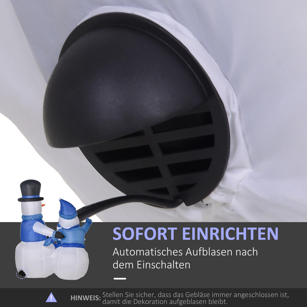SCHNEEMANN Familie Selbstaufblasbare Dekoration LED mit Gebläse Blau - Multicolor, Kunststoff (55/120/100cm) - HOMCOM