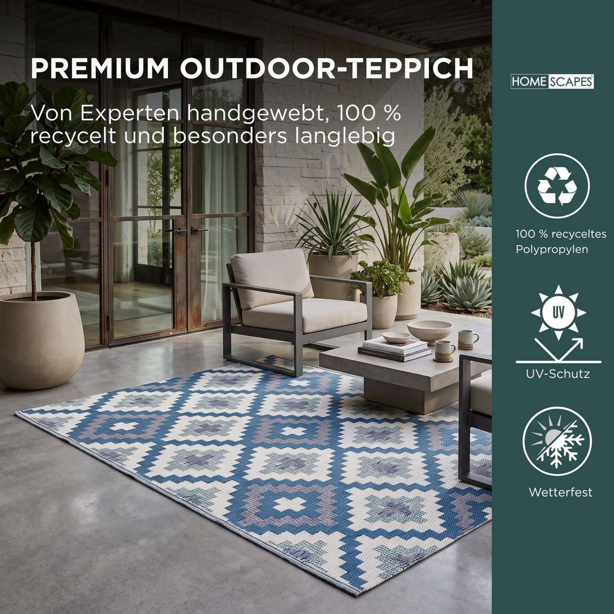 OUTDOORTEPPICH Mia geometrisch gemustert 120/180 cm - Blau, Kunststoff (120/180cm) - Homescapes