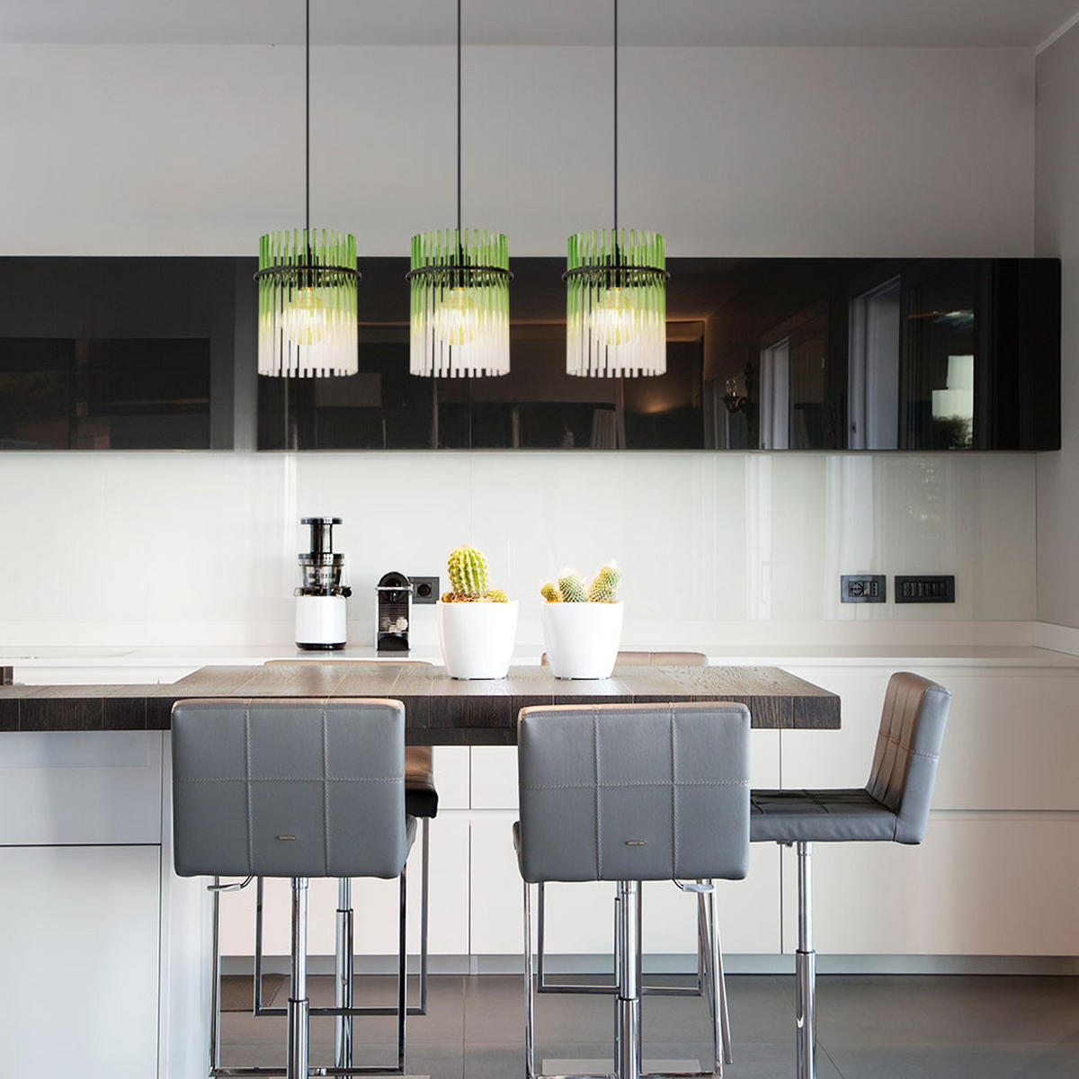 PENDELLEUCHTE Metall Glas 3-Flammig LED - Grün, Glas (80/20/140cm) - Globo Lighting