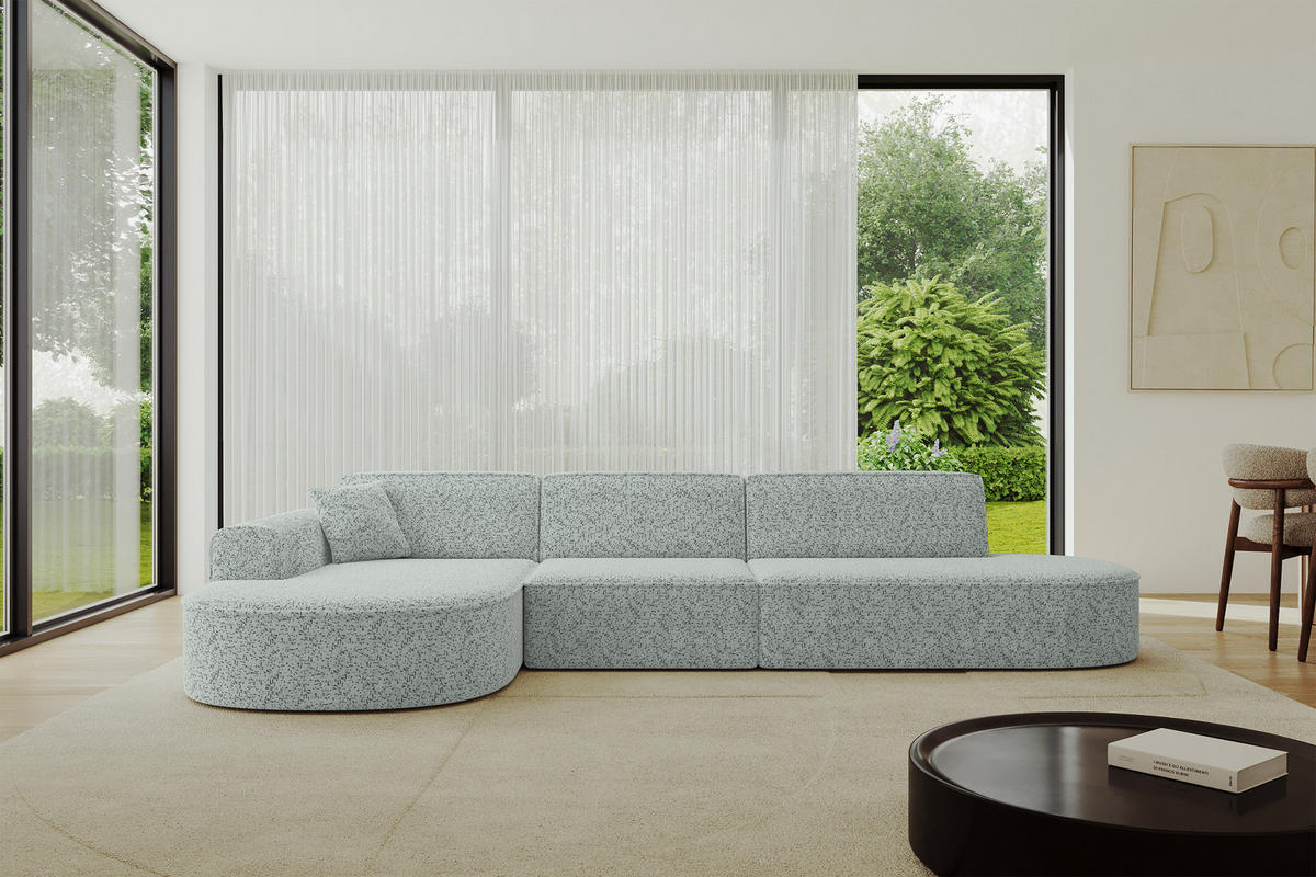 ECKSOFA Ottomane Links MARI-L2 - 328x171x79 cm Grün Tissu - Wildeiche/Schwarz, Holzwerkstoff/Kunststoff (328/171cm) - ALTDECOR