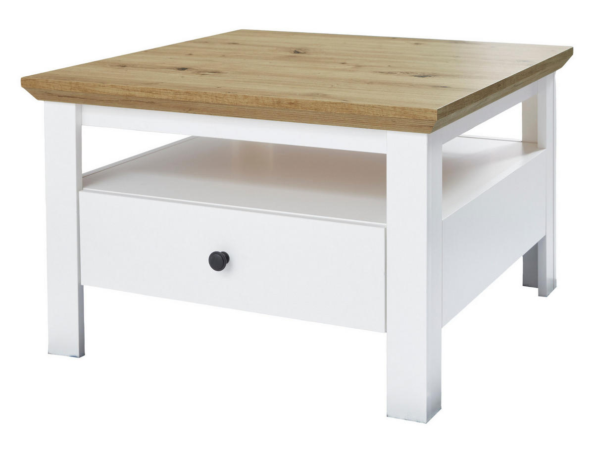 COUCHTISCH weiß, Artisan Eiche 70 x 70 cm, Wohnzimmertisch im Landhausstil - Weiß/Eiche Artisan, Holzwerkstoff/Metall (70/70/46cm) - Top.Furn