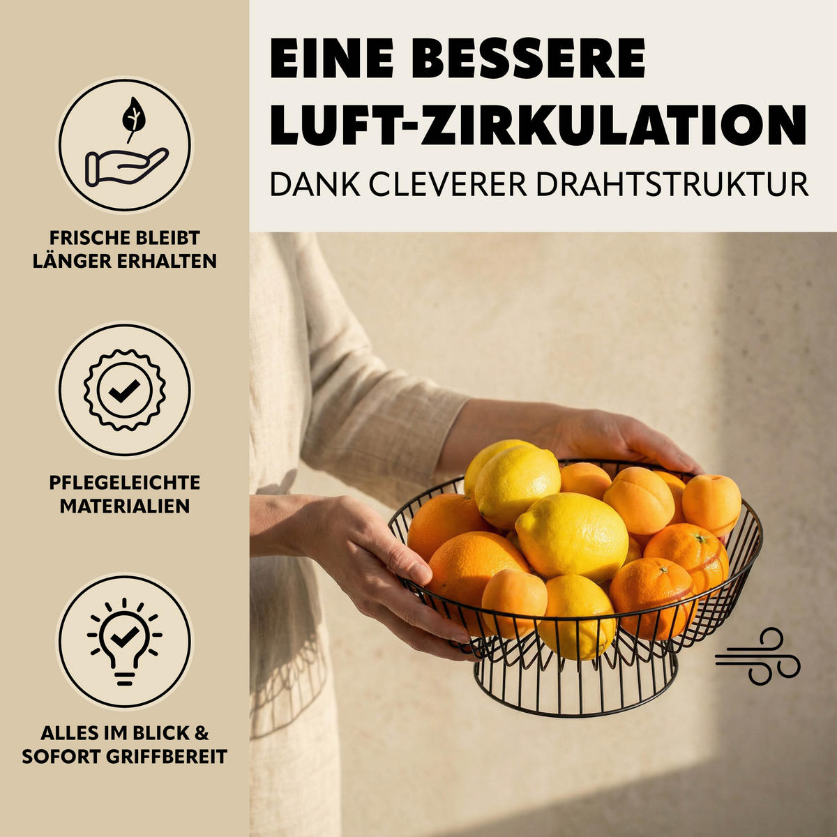 OBSTKORB, aus Metall, schwarz - Schwarz, Metall (28.5cm) - eluno