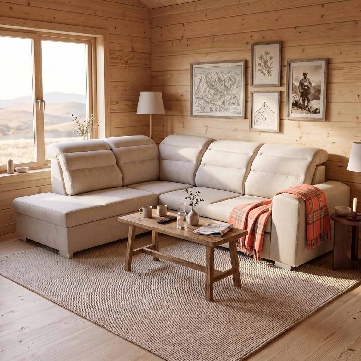 ECKSOFA CLOUD L Links mit Schlaffunktion 120x190 Velours Creme - Chromfarben/Creme, Holz/Kunststoff (202/260cm) - Muffo