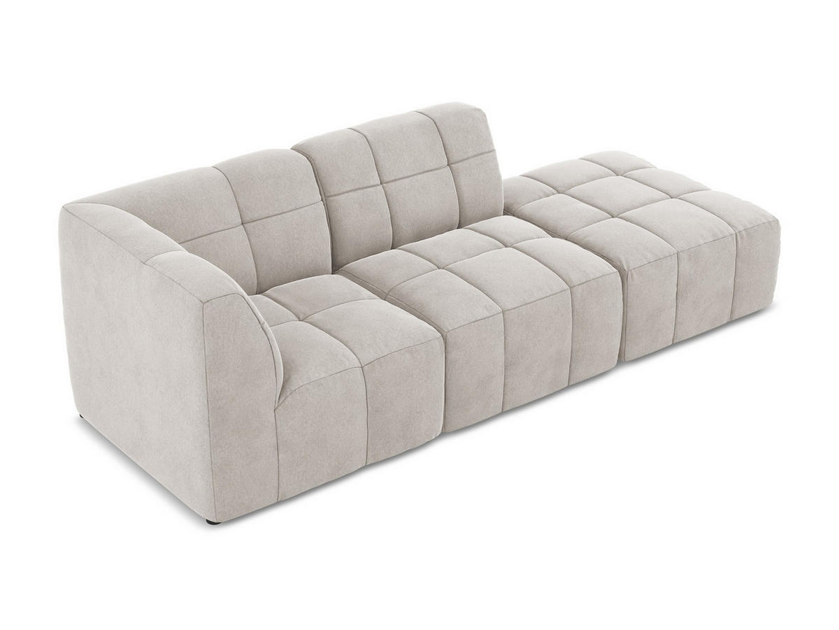 ECKSOFA Rechts Samt Stoff Beige - Creme/Schwarz, Holzwerkstoff/Kunststoff (240/90cm) - Makamii