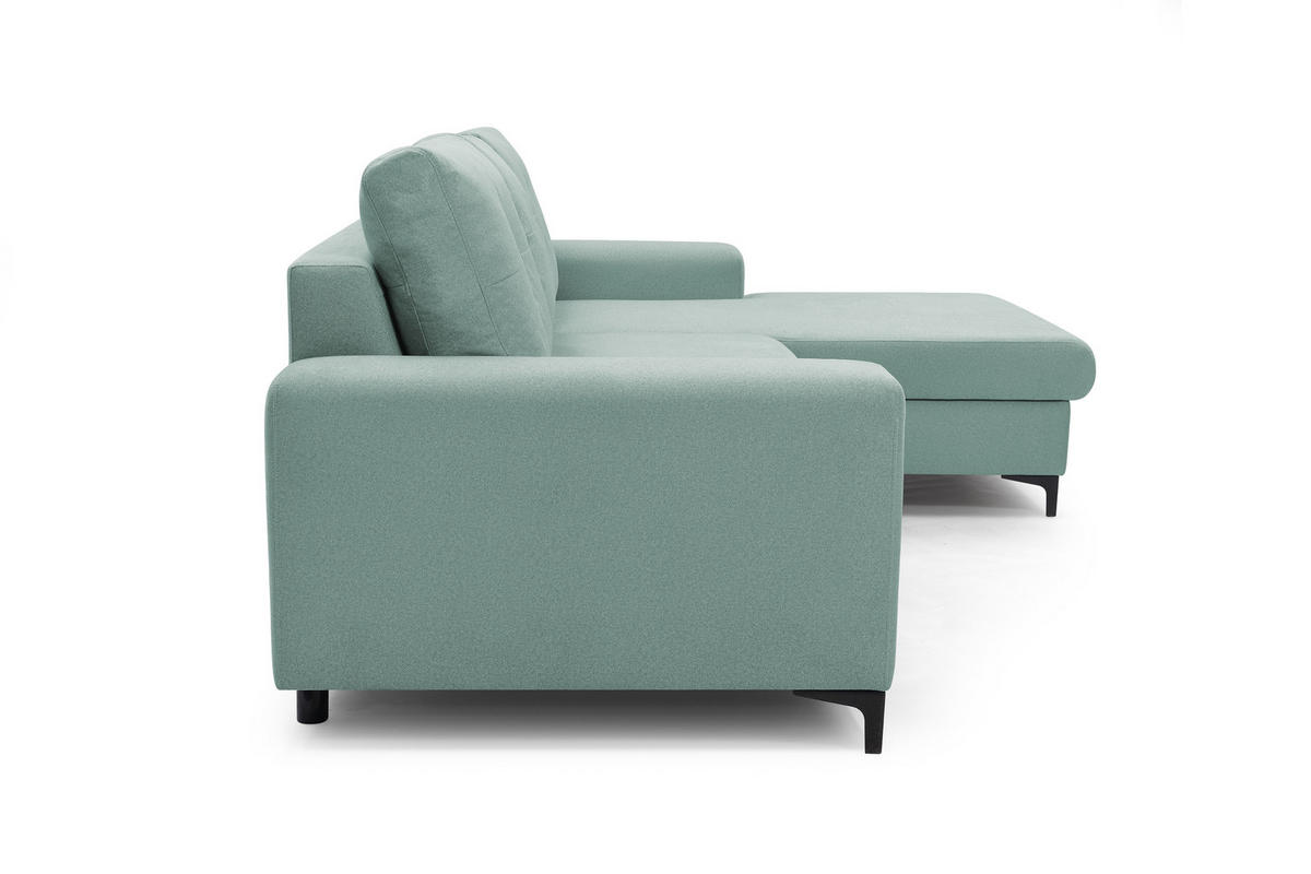 ECKSOFA AVRA L-förmig, mit Stauraumbehälter-in RINO-Stoff, Komfort & Eleganz, lose Rückenkissen, freistehend, RECHTS 251x165x85 cm Light green - Hellgrün, Holz/Textil (251/165cm) - DomoHome