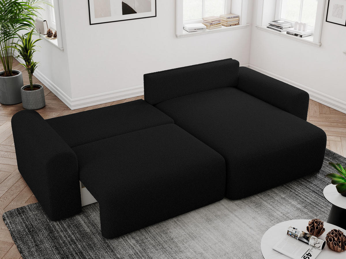 ECKSOFA NELSON Schwarz Boucle - Schwarz, Kunststoff/Textil (274/152cm) - MKS