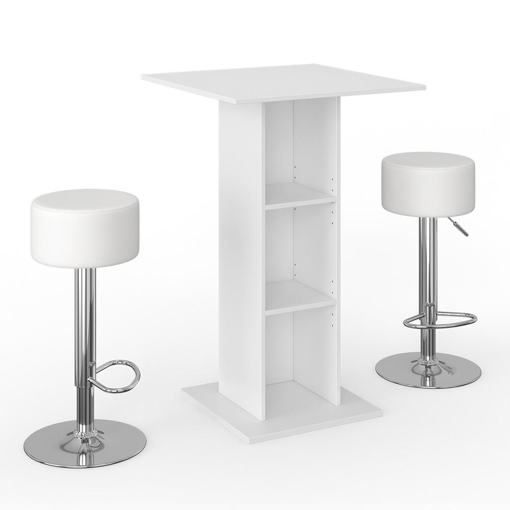 BARTISCH-SET Rodeo Weiß 70 x 70 cm mit 2 Barhockern - Weiß, Holzwerkstoff (70/109/70cm) - Vicco