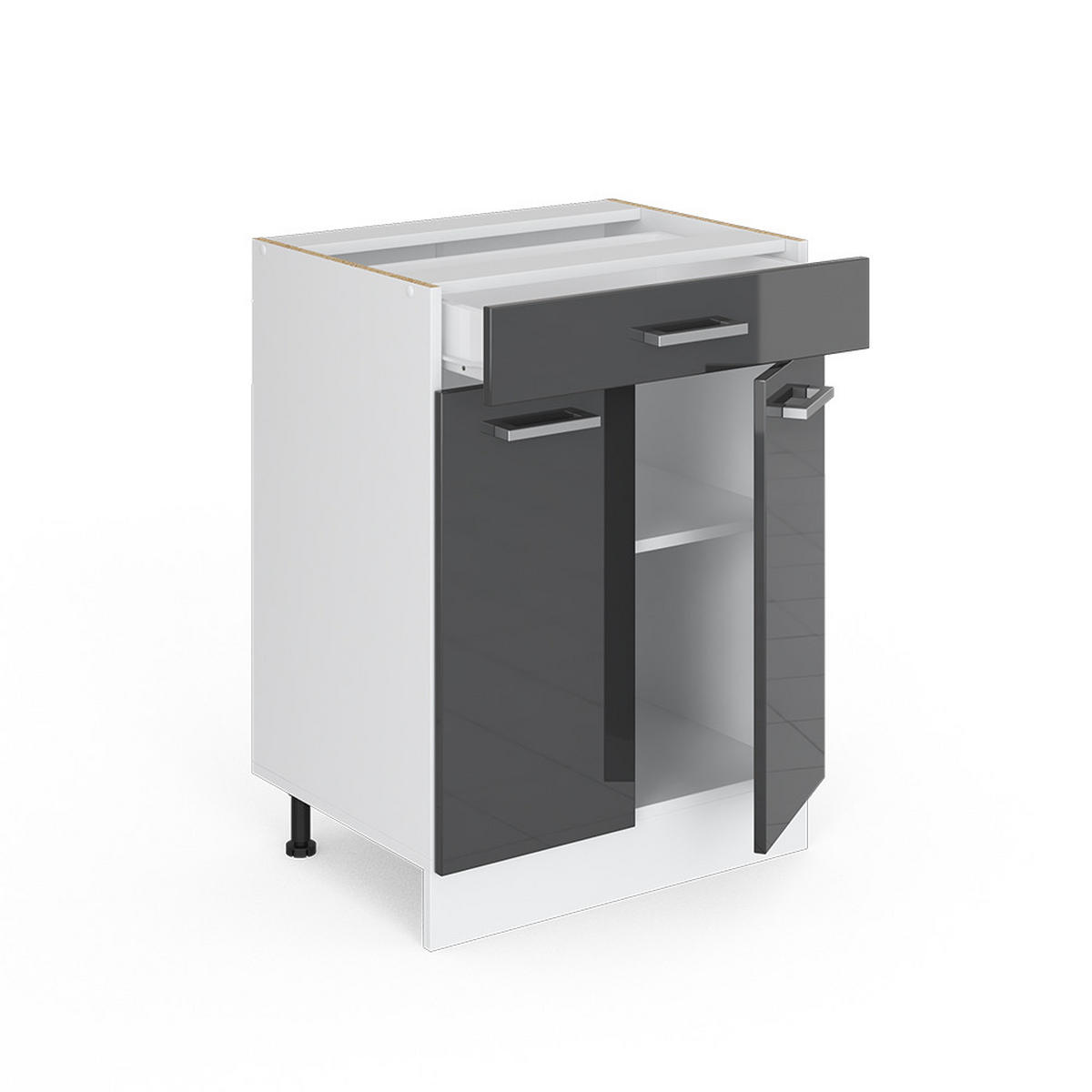 UNTERSCHRANK R-Line Anthrazit Hochglanz 60 cm mit Schubladen, ohne AP - Schwarz Hochglanz/Weiß, Holzwerkstoff (60/81.6/46cm) - Vicco