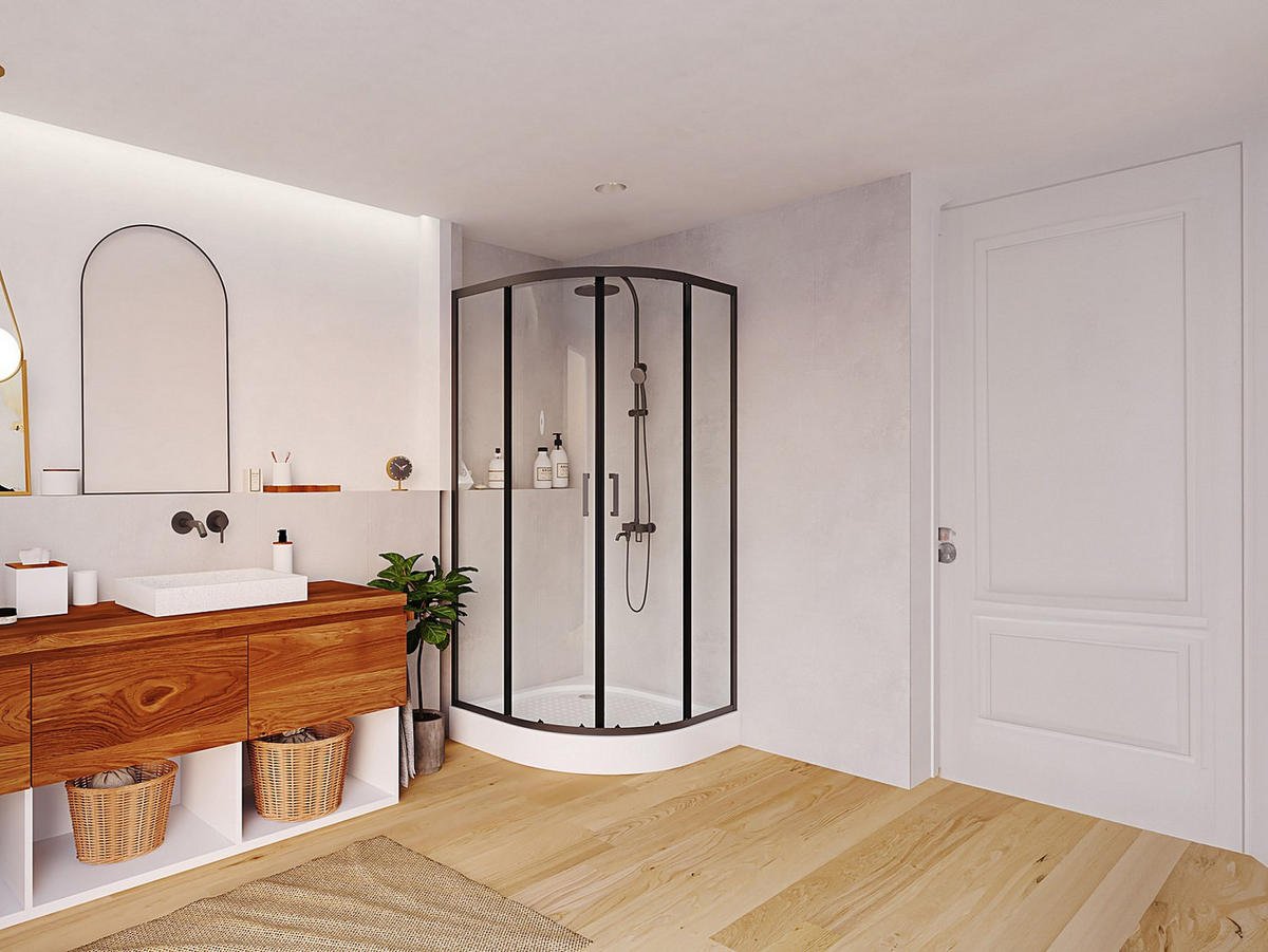 DUSCHTRENNWAND Seitenwand Eckdusche mit Duschwanne - Schwarz - 90x90x192 cm - SIDOA - Schwarz, Metall (90/192cm) - Vente-Unique