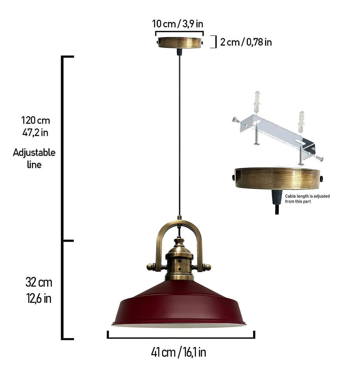 PENDELLEUCHTE Asletl 40/30 cm - Dunkelrot, Metall (40/30cm) - Bamyum