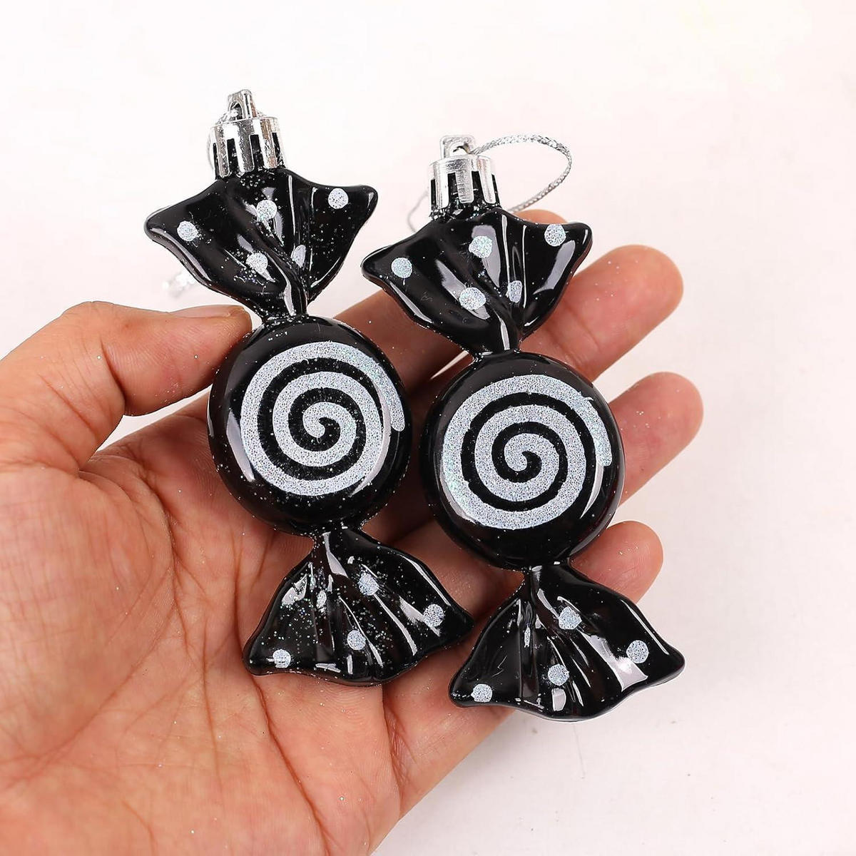 WEIHNACHTSBAUMSCHMUCK Zuckerstange 12-teiliges Set 8 cm - Schwarz, Kunststoff (3/3/9cm)