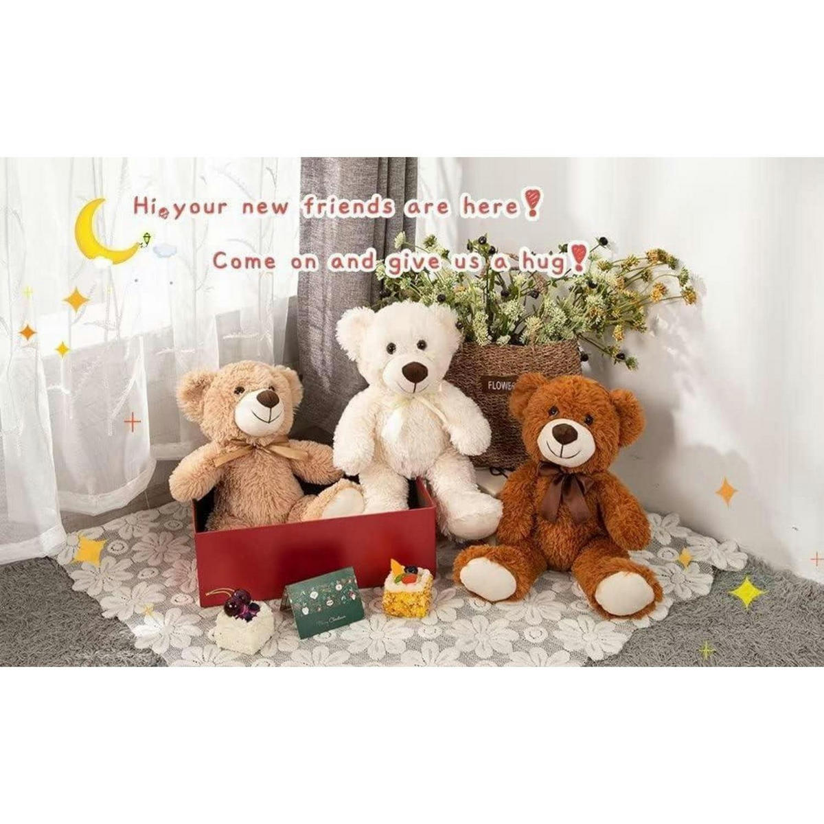 STOFFTIER 3-teiliges Set Teddybär 35 cm - Multicolor, Textil (50/100cm)