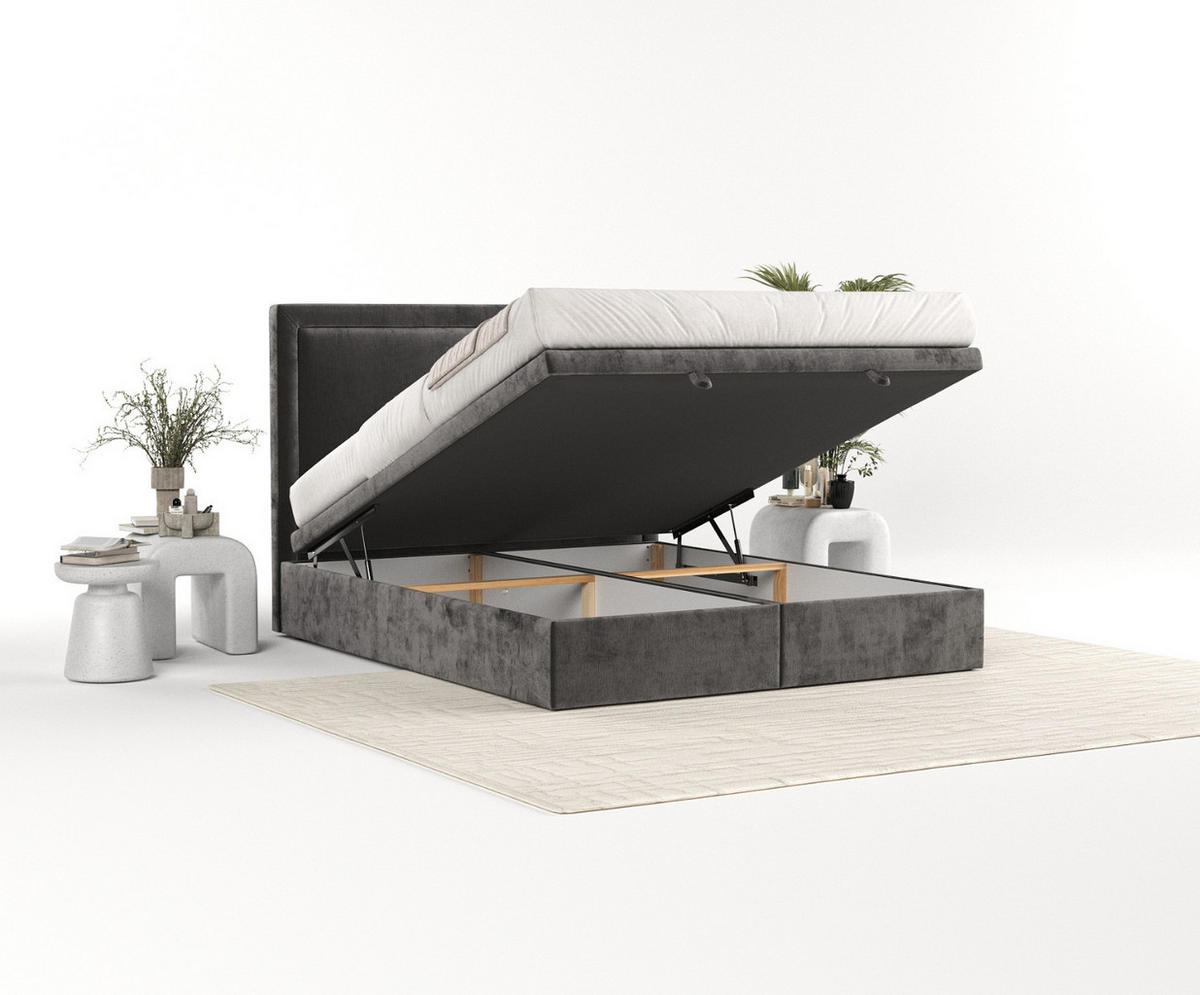 POLSTERBETT Salma mit Stauraum 160/200 cm Stahl im Lotta Stoff - Schwarz/Graphitfarben, Holz/Holzwerkstoff (160/200cm) - AltaBeds