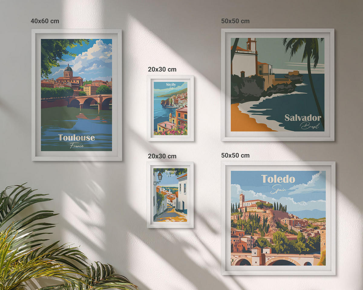 WANDBILDER 5er-Set - 50x50 cm & 20x30 cm & 40x60 cm Weißer Rahmen - Illustrationen zur Retro-Architektur der Berge - Weiß, Kunststoff (40/60cm) - ArtPrintCave